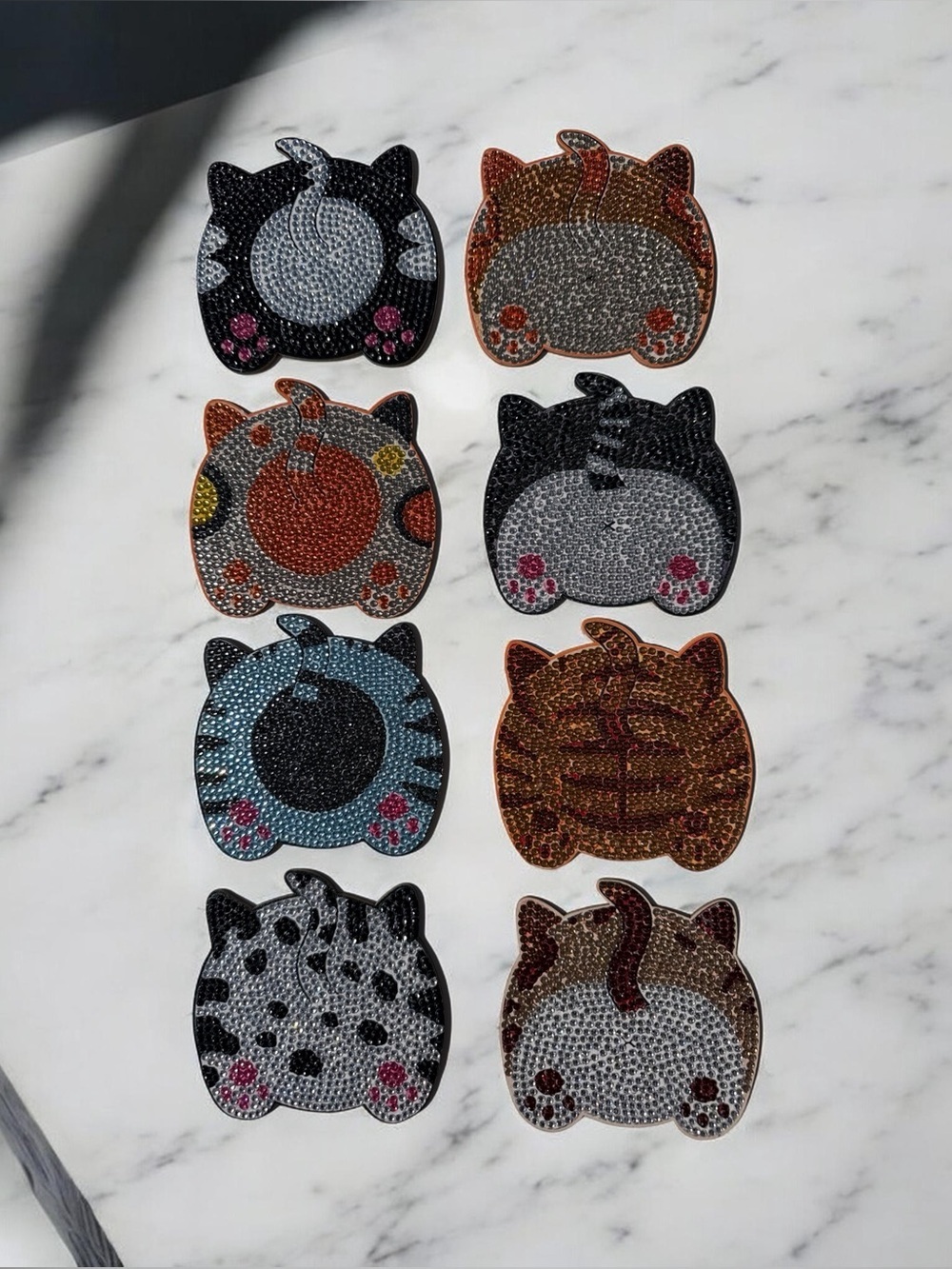 Cute Cat Butt Sparkling Coasters Set of 8 with Holder